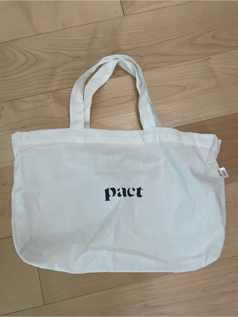Pact Organic Cotton Canvas Tote Bag – Off-White / Natural / white with Black Log